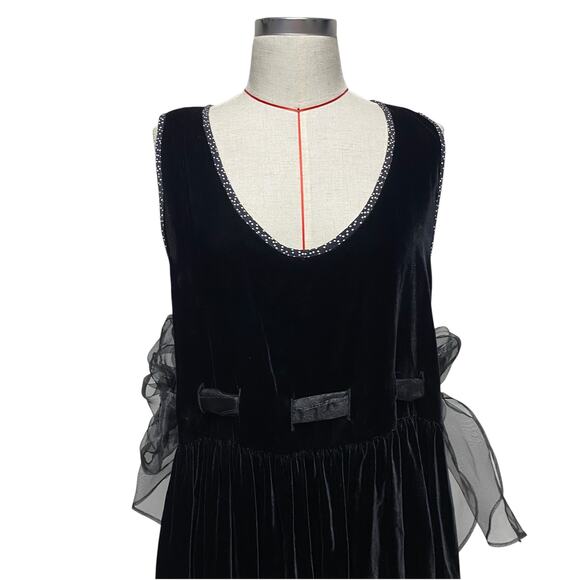 Vintage Alexa Rae Womens Velvet Tulle Belt Patchwork Hem Sleeveless Dress - Picture 2 of 10